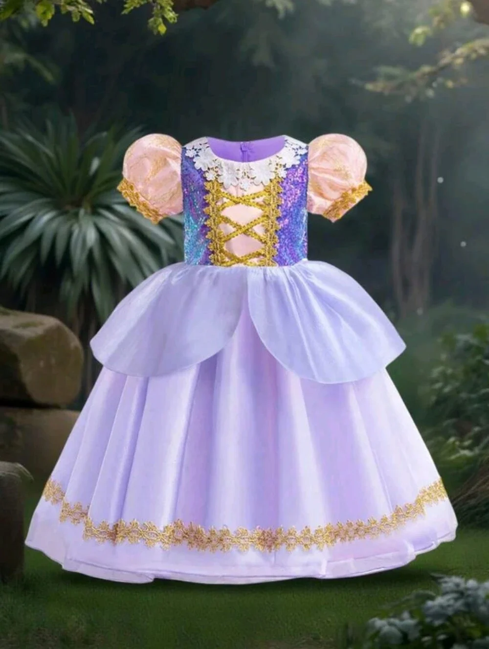 Lavender Princess Costume Dress with Gold Trim - Kids